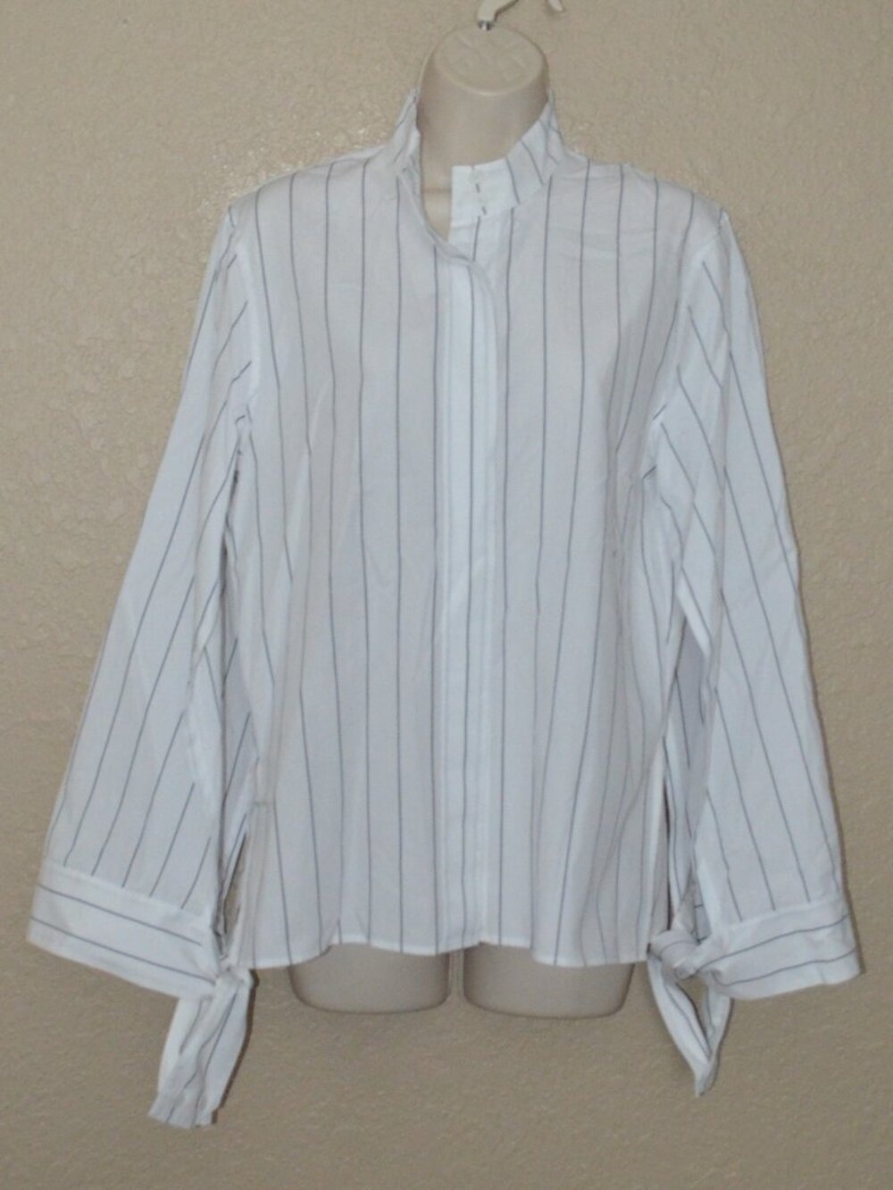 Sz 4 Dion Lee White Cotton Stripe Long Tie Cuff Sleeve Blouse